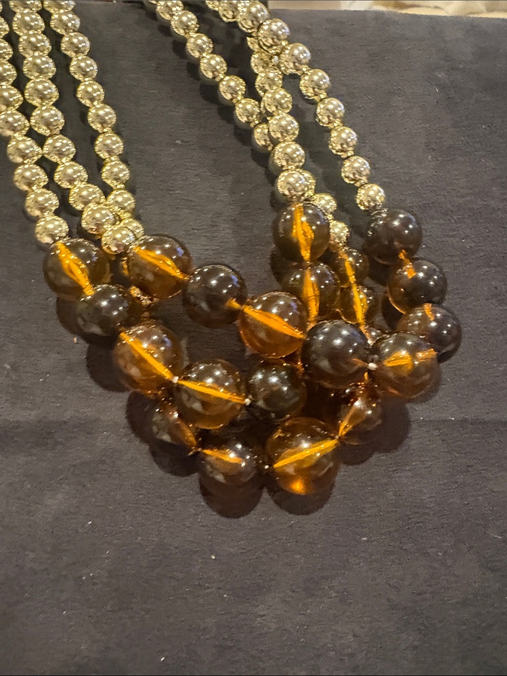Gold-Tone and Amber Bead Statement Necklace - Picture 3 of 4